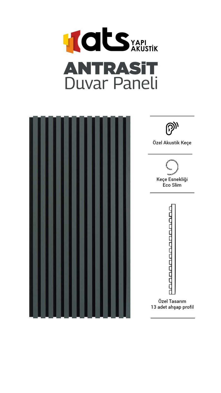 60 x 280 Ahşap Panel Antrasit Gri