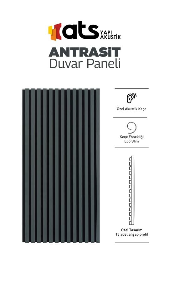 60 x 280 Ahşap Panel Antrasit Gri